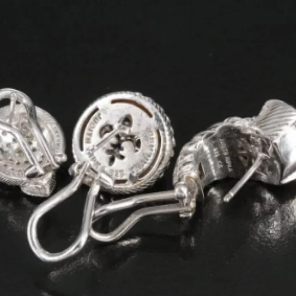Judith Ripka 925 Sterling Cubic Zirconia Drop and Button Earrings